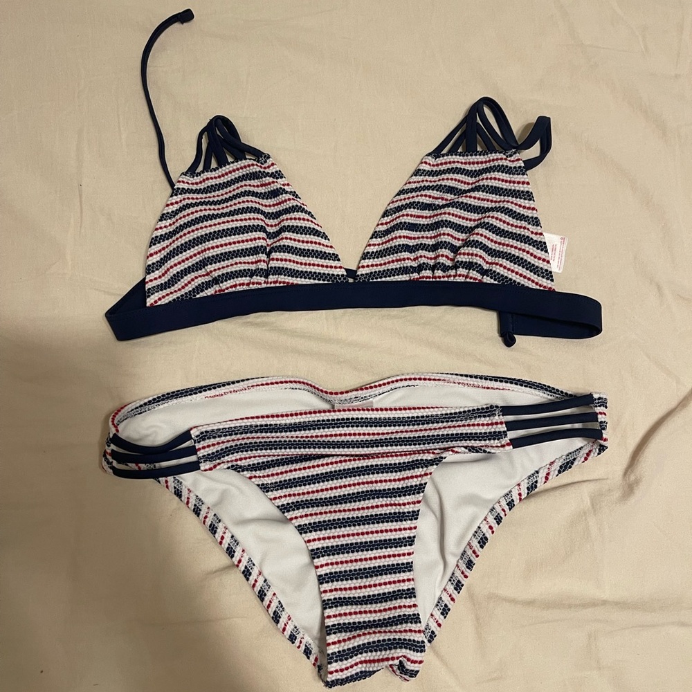 Xhilaration Navy, White & Red Striped swim suit